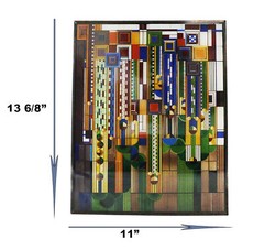 Frank Lloyd Wright Metal Framed Saguaro Cactus Flowers Stained Glass Wall Decor