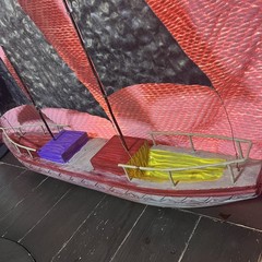 Rare Metal Brutalist Sailboat: Vintage Folk Art, Unique Metal Sailboat 30.5″x14