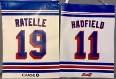 NY RANGERS BANNER SET JEAN RATELLE VIC HADFIELD RETIREMENT NIGHT MSG GAG LINE
