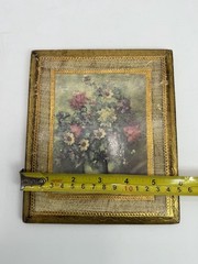 VTG Gold Gilt Italian Florentine Tole Wood Wall Picture Plaque FLORAL 7”x 6”