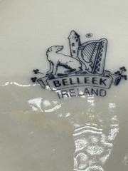 Belleek Ireland Woman Harp Girl Shamrock Trinket Dish Jewelry