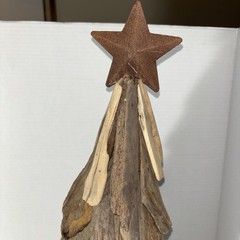 27” Driftwood Christmas Tree Hand Crafted Wood with Metal Star Folkart Rustic