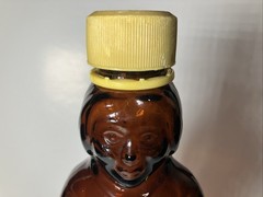 MRS BUTTERWORTH’S Amber 24 oz GLASS SYRUP BOTTLE Plastic LID VINTAGE 10”