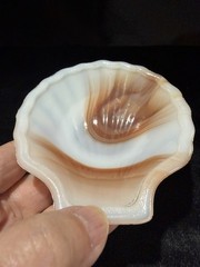 4-AKRO AGATE SLAG GLASS CLAM SHELL TRINKET DISHES IN FOUR DIFFERENT COLORS