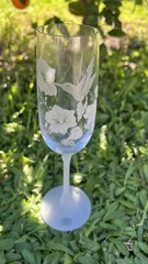 Vintage Avon Lead Crystal Hummingbird Champagne Flutes Frosted Set of 2 New NOS