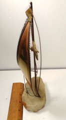 DEMOTT Brass Sailboat Metal Sculpture signed on Onyx Base rock approx. 10″ Tall