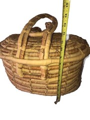Large Rattan 😊 Wicker Brown Lidded Basket With Handles Fun