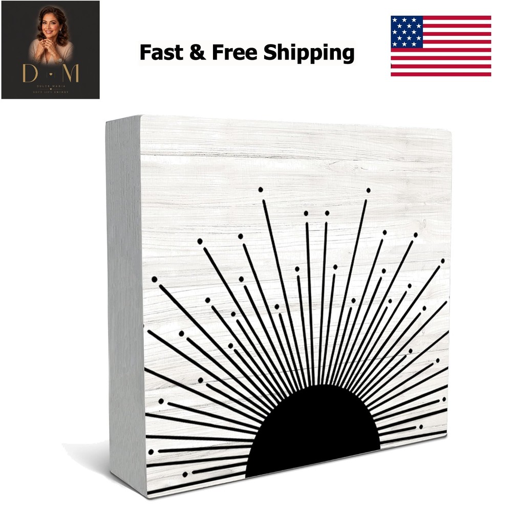 Abstract Boho Black Sun Sunrise Sunset Sunshine Sunray Rustic Wood Box Sign D…
