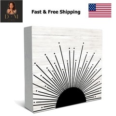 Abstract Boho Black Sun Sunrise Sunset Sunshine Sunray Rustic Wood Box Sign D…