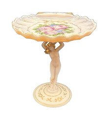 Cambridge Crown Tuscan Pink Peach Milk Glass Venus Stem Shell Boudoir Dish