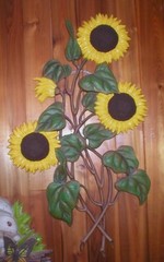 BURWOOD SUNFLOWERS PLAQUE REPAINTED FLOWER HEADS VINTAGE 29″ X 17″ SOLD AS IS