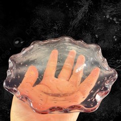 Hand Blown Art Glass Dish Bowl Ruffled Edges Purple Amethyst Glass Bullicante