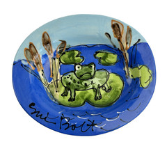 Sue Bolt Hand Painted Small Art Plate Trinket Dish Bowl Frog Decor Signed Vtg
