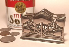 HEARTS & VINE vtg silver chrome desk letter holder stamp rack stand art nouveau