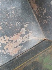 ANTIQUE Rectangle Green Black Gold TOLEWARE Tin TRAY Hand Painted