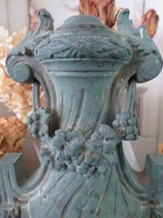 Old CAST IRON METAL Architectural FRENCH Standing Fragment Swags Flowers Green