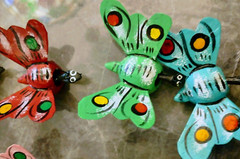 Miniature Nodder Wooden Bobble Head Painted Mexican Folk Art BUTTERFLY 3 pieces
