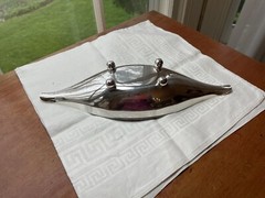 Wallace 9022 Vintage Orange Enamel Over Silverplate Candy Nut Dish Genie Design