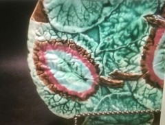 Antique Majolica Begonia Leaves Footed Platter c.1800’s