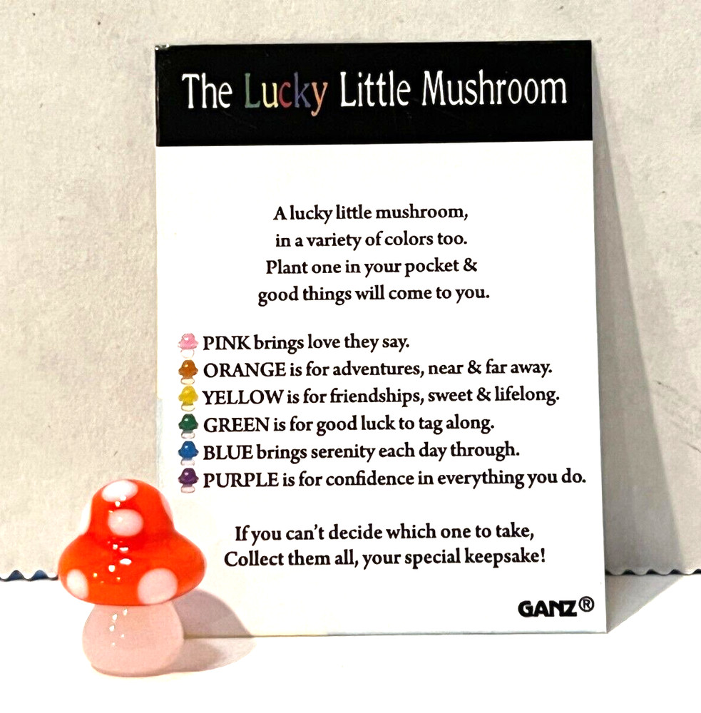 Ganz TINY Mini Glass “Lucky Little MUSHROOM” Figurine ORANGE for Adventures 5/8″