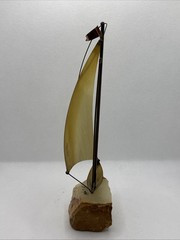 Vintage Signed John De Mott Brass Copper Sailboat Sculpture Quartz Base 9”