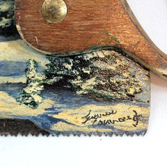 Folk-Art Oil Painting on a Vintage Hand Saw – Winter Deer Scene – Artist Signed