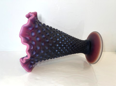 RARE Signed Fenton Deep Plum Satin Finish Hobnail 8″ Trumpet Vase