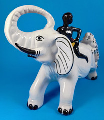 Man Riding Elephant As Jaguar Attacts Ceramic Figure. Made in Brazil. 12″x8″x5″