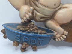 Vtg Sexton Cast Metal Bathroom Wall Plaque Boy Dog Spot 1976 USA Wall Hanger