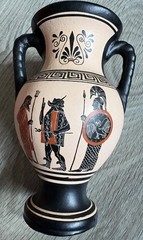 Hand Crafted in Greece by Adis DECORATIVE GREEK Print TWIN HANDLED 14cm URN Vase