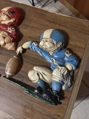 VINTAGE BUNDLE LOT 3 x 1976 Homco USA CAST Metal Football Wall Decor HANG PLAQUE