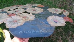 Vtg Handpainted Signed Metal Enamel Toleware Flower Floral Wall Hanging 21″x22″