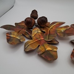 Brass Tone Oak Leaves Set with 3 Wood Acorns Home Interiors HOMCO Fall Autumn