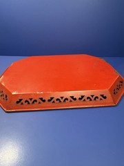 Vintage Hand‑Painted Metal Tray – Nashco Style – Red Floral & Fruit Design