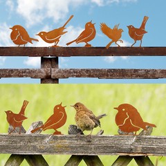 5pcs Rusty Metal Birds Ornament Simulation Bird Art Sculpture Garden Fence Decor