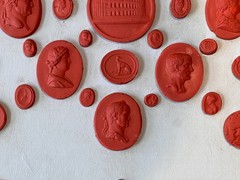 Set of Three Grand Tour Neoclassical Vintage Red Plaster Cast Waxed Intaglio set