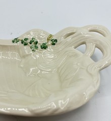 Belleek Ireland Woman Harp Girl Shamrock Trinket Dish Jewelry