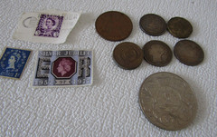 Vintage coins & Stamp bundle 1941 Three Pence Coin 1977 queen jubilee Collectors