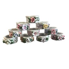 Vintage Unbranded Ceramic Napkin Rings Holders Pastel Flowers Made in China 10ct