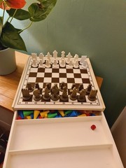 Vintage Swedish Chess Game Set Modernist Style Reclaimed Hard Plastic Patented