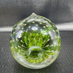 Hand Blown Venetian Art Glass Owl Bird Paperweight Figurine Green Bubbles Italy
