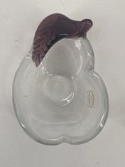 Pair Arte Murano ICET Hand Blown Art Glass Pear Shaped Bowls Dishes Purple Amber