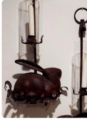 Vintage Cast Iron Rabbit Candlestick Wall Sconce Large 24″ Long Leaves