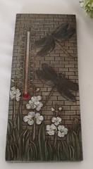 Art Nouveau Dragonfly Floral PAST TIMES Thermometer Vintage Wall Hanging Plaque