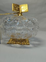 Killarney Book Of Kells Ireland 24% Crystal 24K Gold Trinket Dish Gold Base Tag
