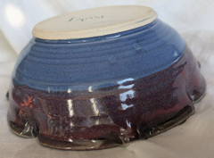 Original Jason Parsley Pottery Bowl, Blue Glaze over Red w/ Scalloped Double Rim