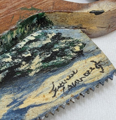 Folk-Art Oil Painting on a Vintage Hand Saw – Winter Deer Scene – Artist Signed