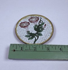 Antique 1940s Cloisonne Tray Trinket Dish Thick Brass Trumpet Flowers Art 20