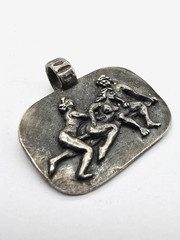 Ancient Roman Erotic Silver Pendant Classical Threesome Relief Artifact Wearable