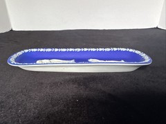 Wedgwood Pre 1891 Antique Blue Jasperware Trinket Pin Oblong Dish 8.5”